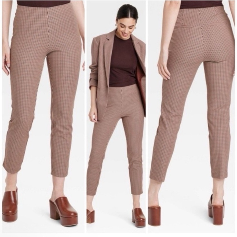 A New Day Plaid Side Zip Skinny Ankle Pant NWT brown plaid 4